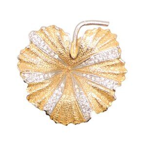 Vintage 1950s Signed Nettie Rosenstein Goldtone Clear Rhinestone Lily Pad Brooch